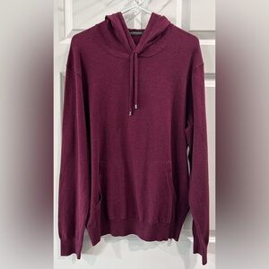 Saks Fifth Avenue Hooded Pullover Sweater Men's Sz L Maroon Front Pocket  Condit
